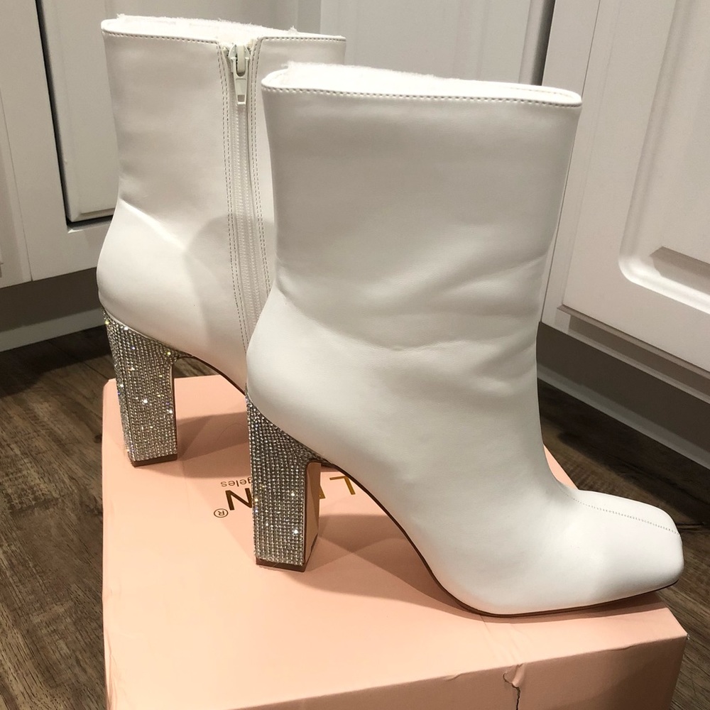 White square toe rhinestone boots